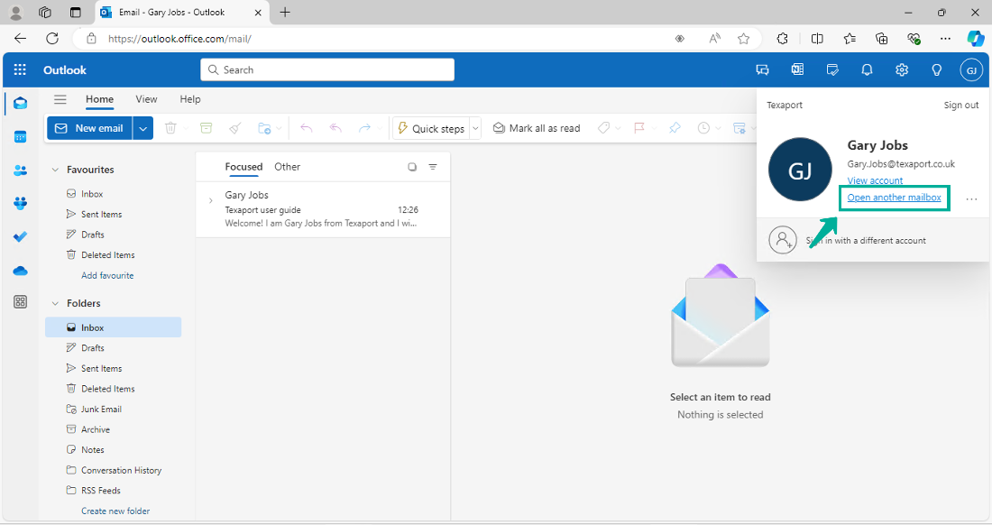 How to add a shared mailbox in Outlook | Texaport