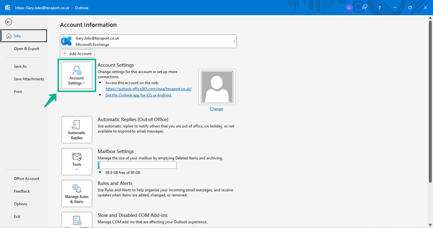 How to add a shared mailbox in Outlook | Texaport