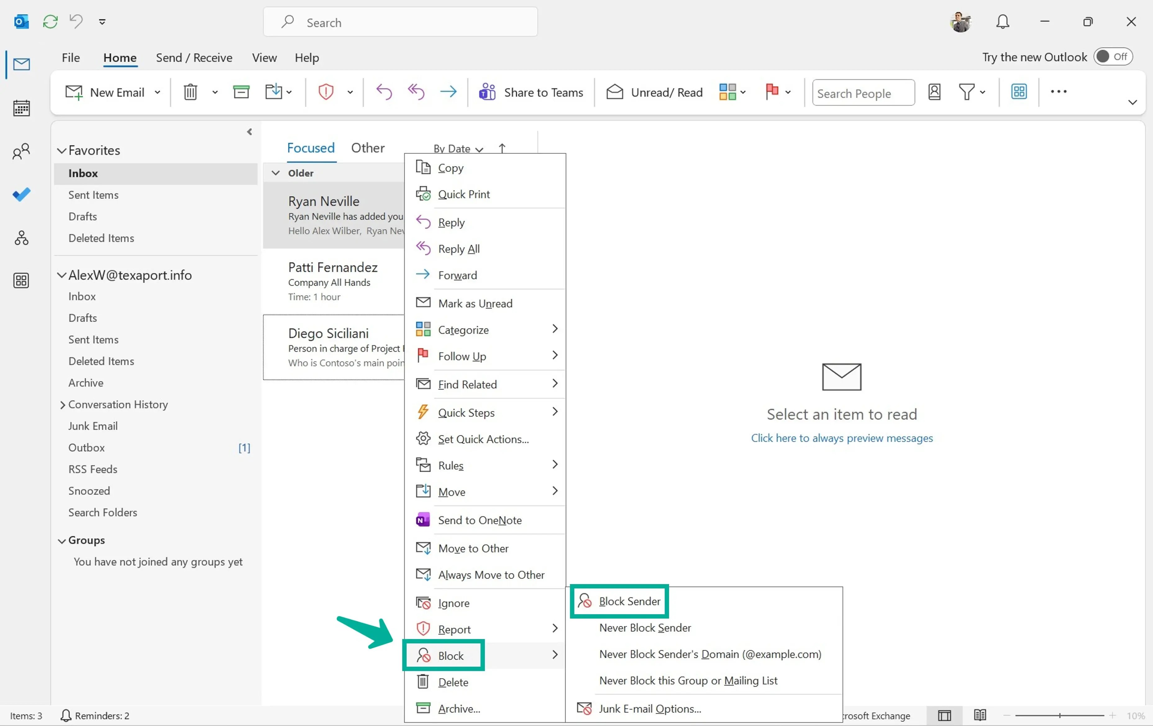 How to block emails on Outlook