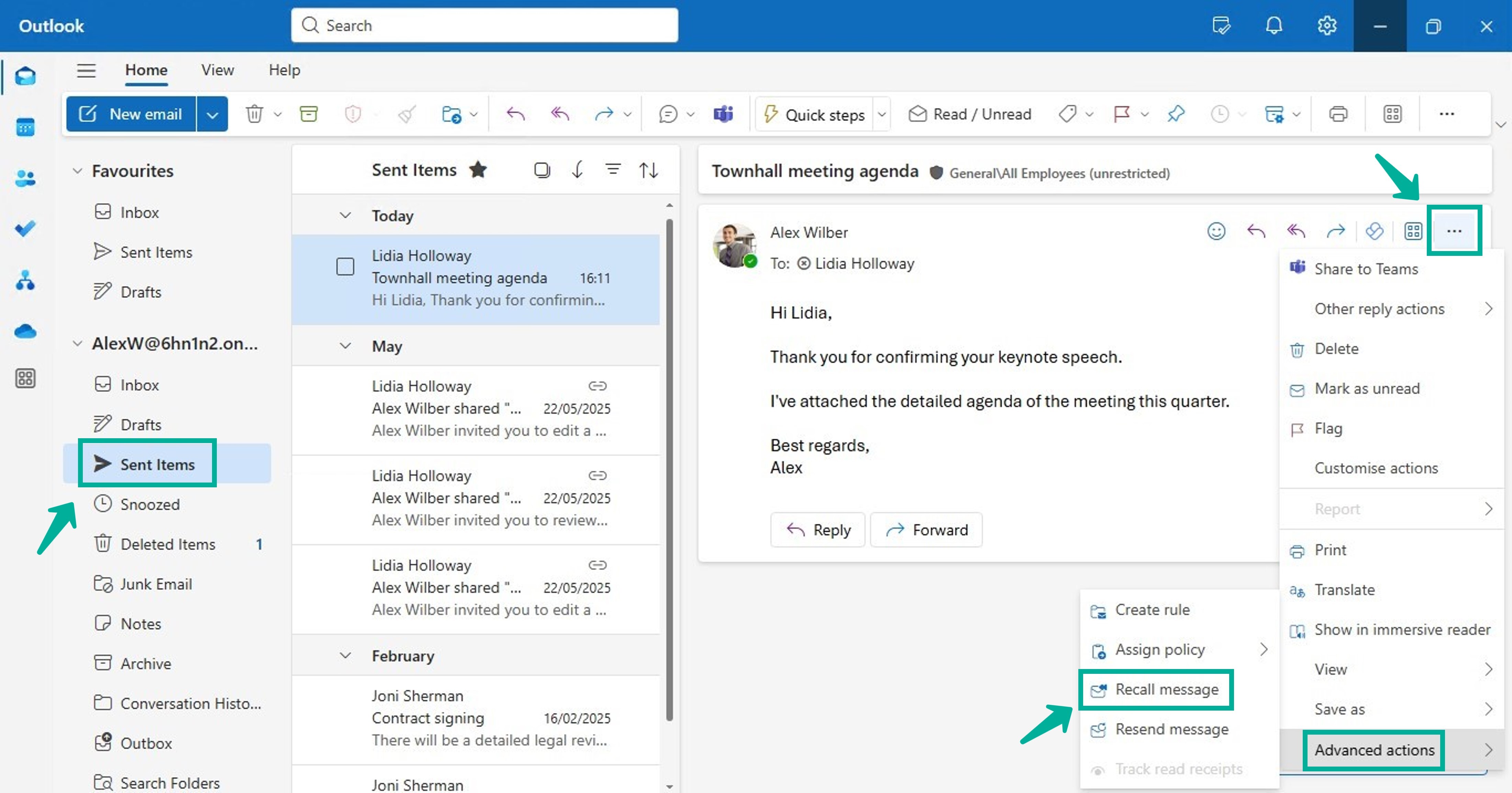 how to recall an email in outlook 1