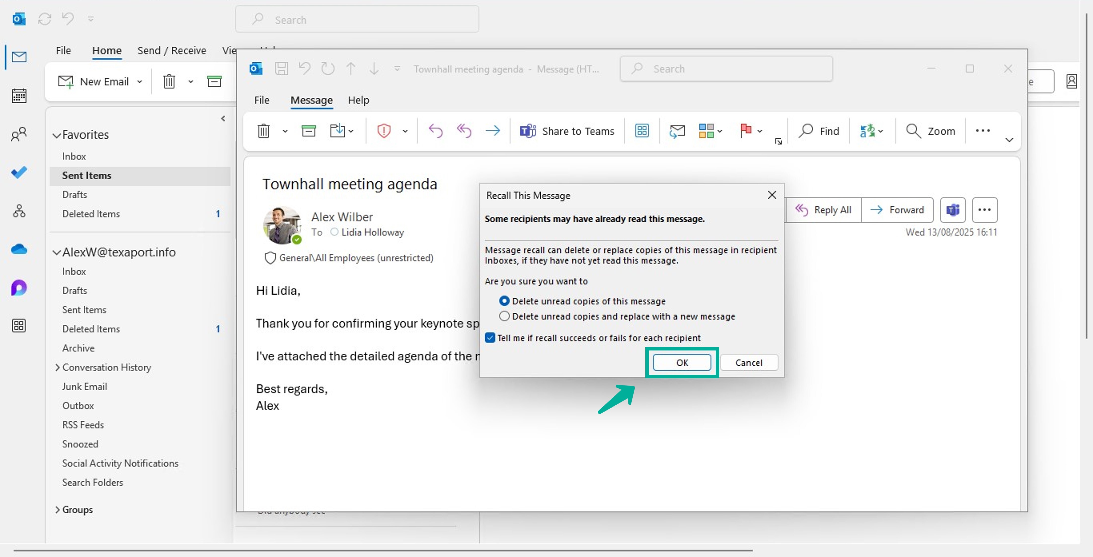 How to recall an email in Outlook classic 5