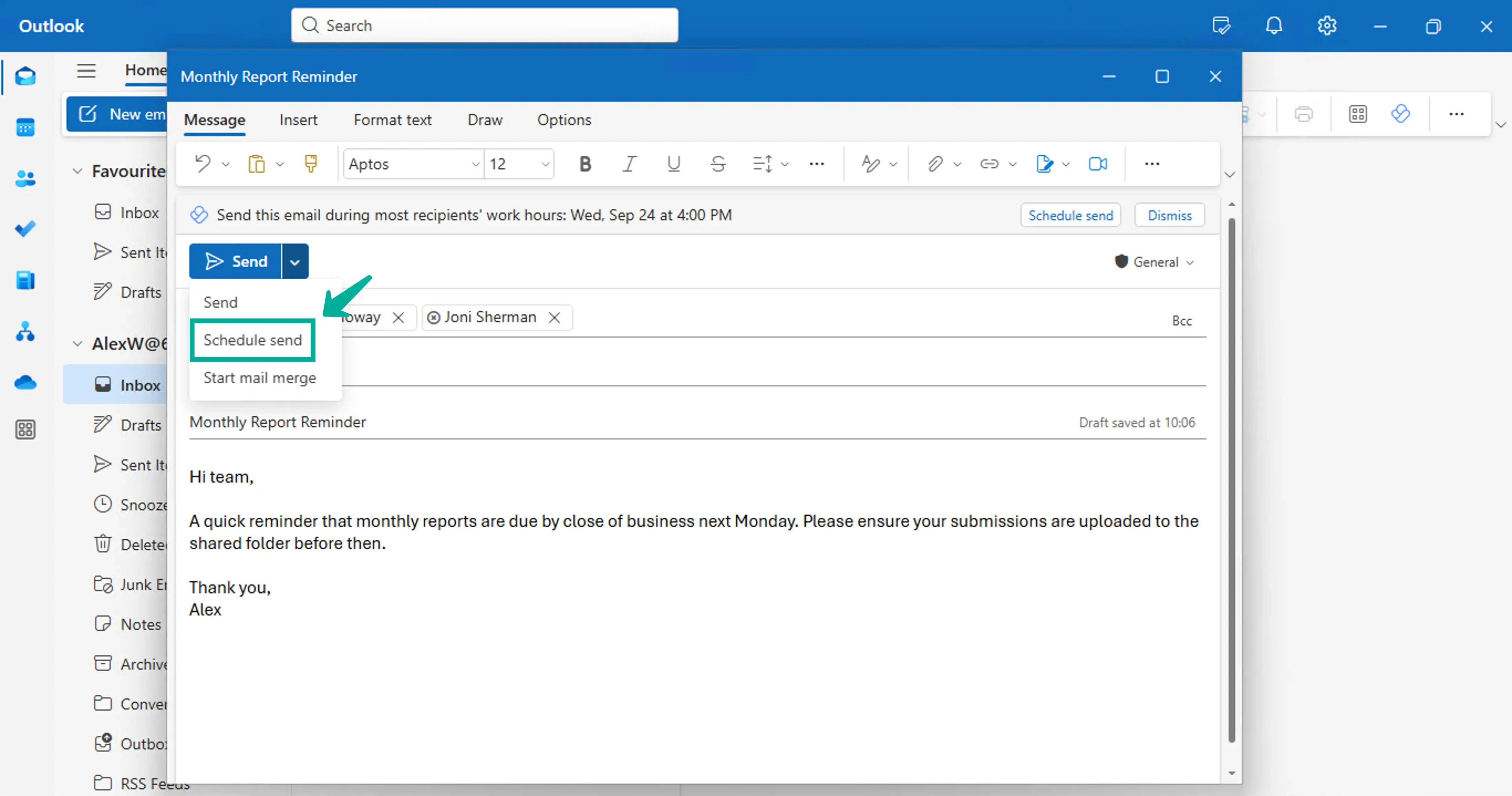 How to schedule an email in Outlook 1