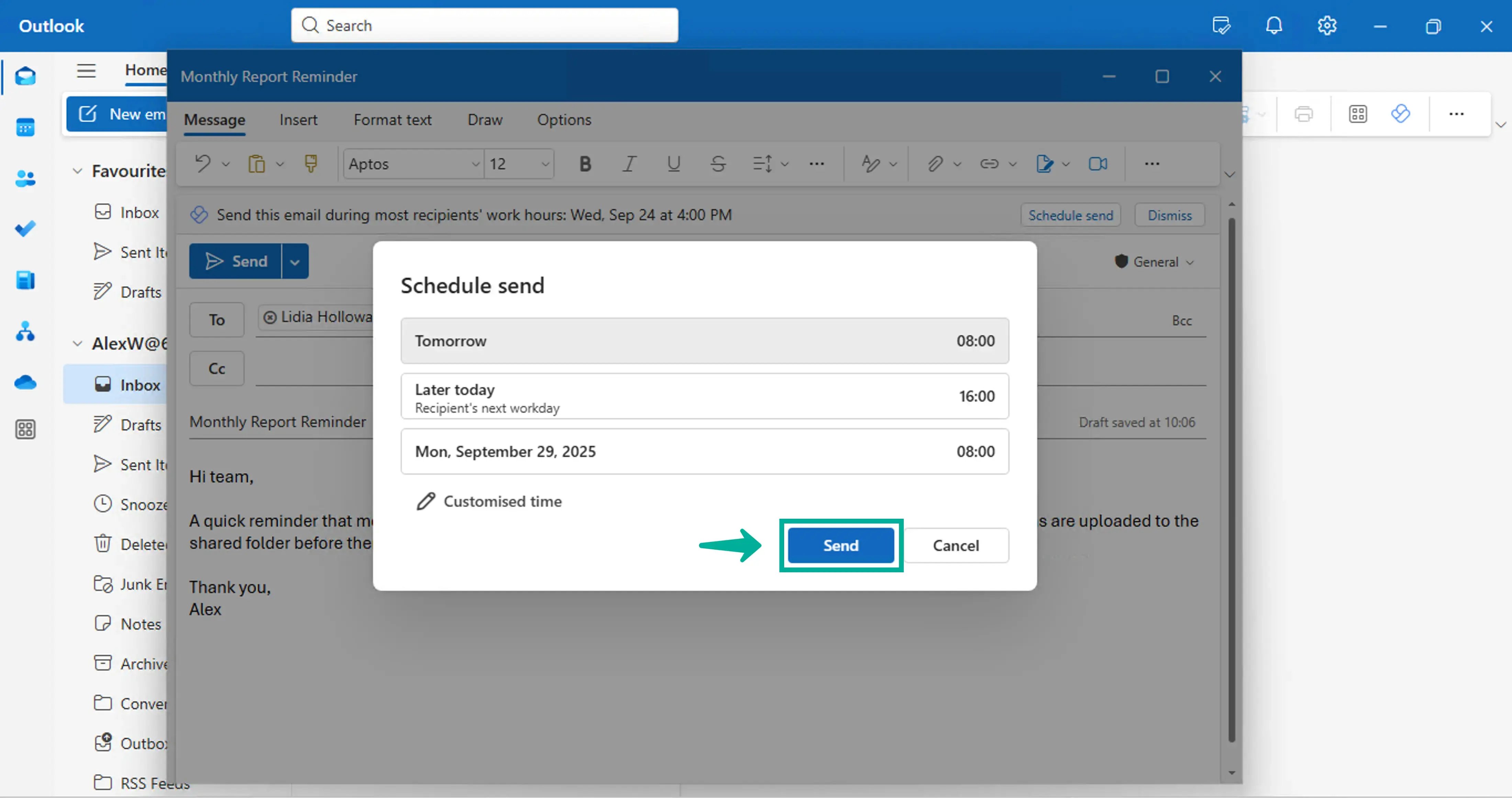 How to schedule an email in Outlook 2